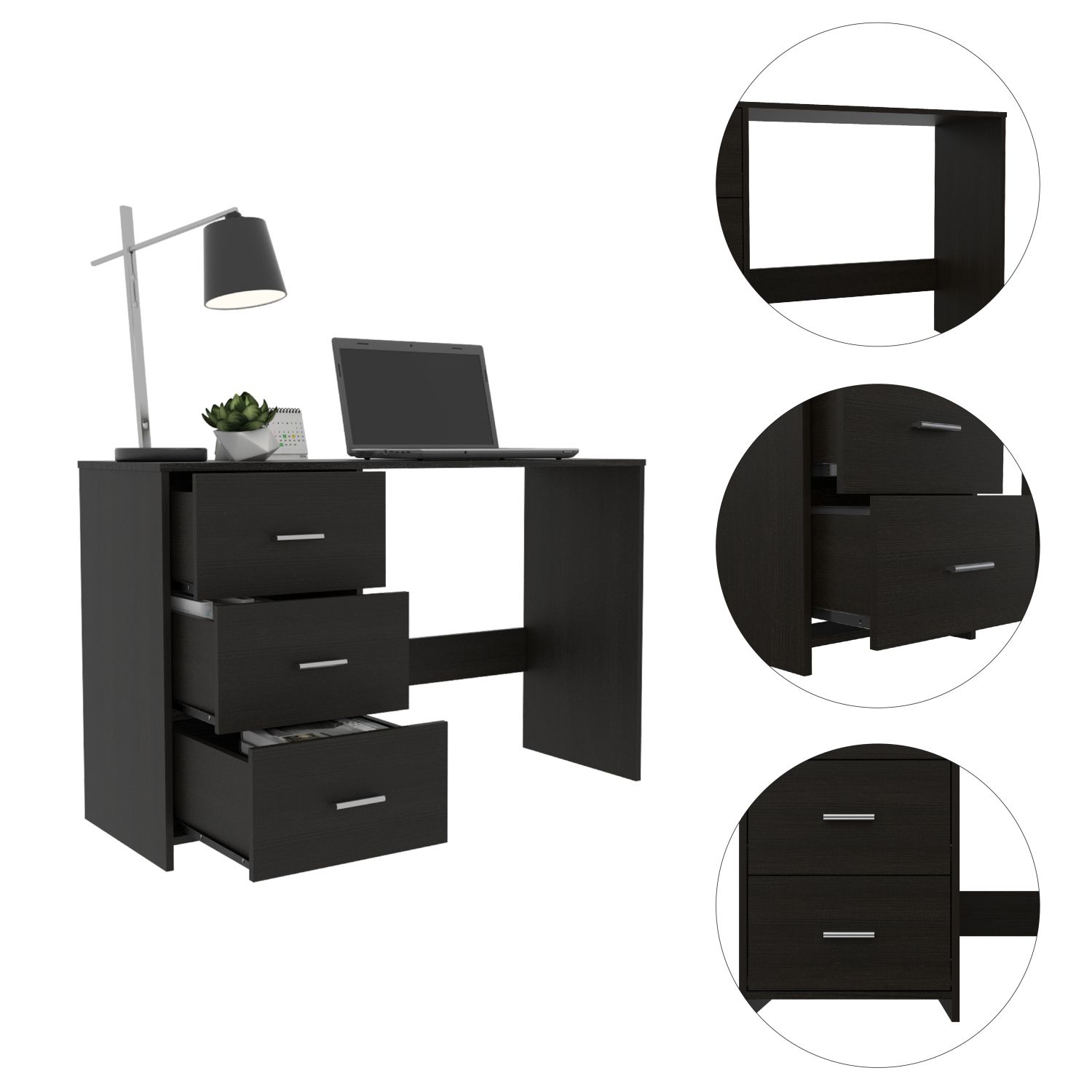 Writing Desk with 3 Drawers and 1 Shelf, 47.5 in Wide Home Office and Remote Learning Desk, Manufactured Wood, 30 in High