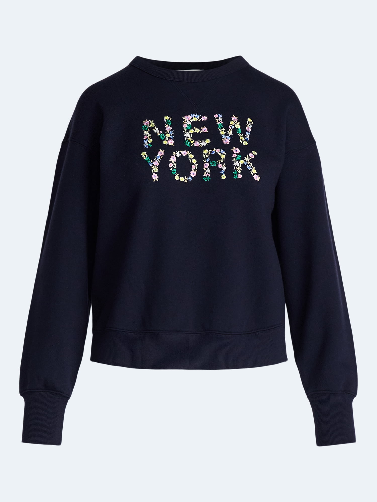 Free Assembly Women's and Women's Plus New York Embroidered Shrunken Sweatshirt, Sizes XS-4X