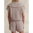 thumbnail image 2 of Women Two Piece Outfits Tracksuit Half Zip Lapel Cap Sleeve Sweatshirt High Waist Drawstring Shorts Set Sweatsuit, 2 of 6