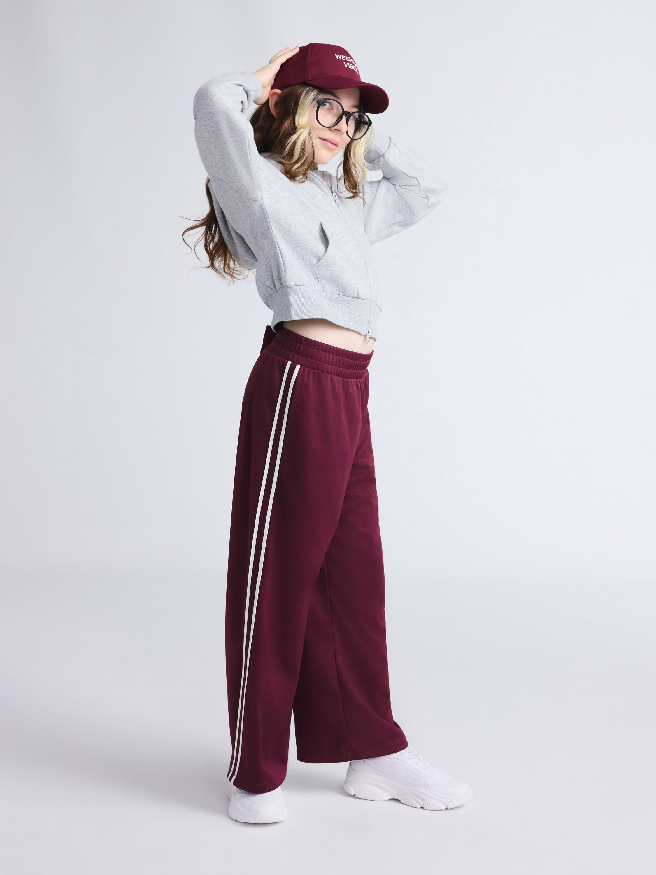 Weekend Academy Girls Wide Leg Track Pants with Side Stripes, Sizes 4-18