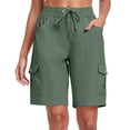 thumbnail image 2 of 9" 10" Inseam Hiking Cargo Shorts Womens 6 Pockets Pull on Bermuda Shorts Lightweight Quick Dry Outdoor Workout Running Athletic Short Summer Travel Loose Army Green 2XL, 2 of 6