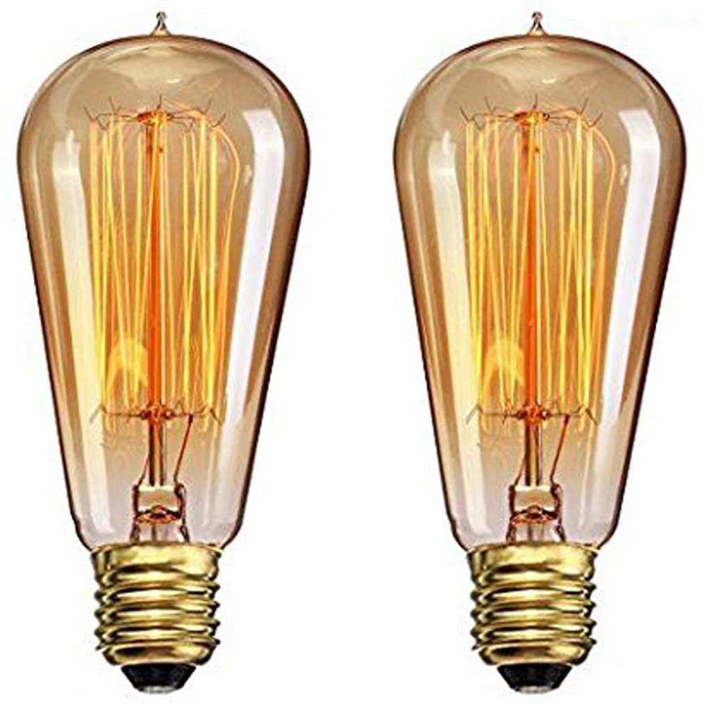 FEFEFW-Vintage Edison Light Bulbs - 2 Pack, 40W ST58 Vintage Squirrel Cage Filament, E26/E27 Base, Antique Incandescent Bulbs for Home Light Fixtures, 110V-130V