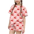 thumbnail image 2 of Eltusu Girls Outfit Sets, Elastic Waistband Printed 2PC Short Sleeve Summer Clothes Sets Pink Size 10-12 T, 2 of 6