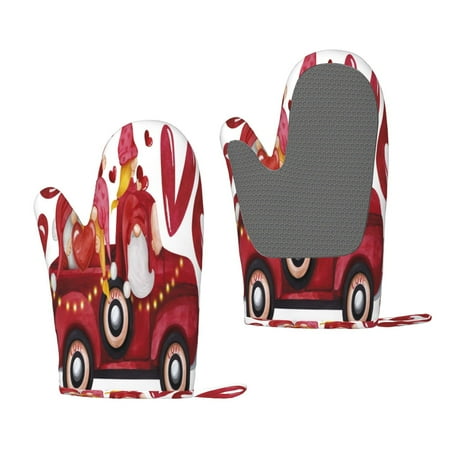 

Zufioo Truck With Gnomes Print Silicone Anti-Scalding Gloves Kitchen Hanging Rope Gloves Kitchen Utensils Suitable for Barbecue Baking Cooking