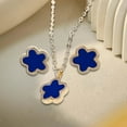 thumbnail image 6 of Flower Necklace Earrings Fashion Charm Long Chain Necklace for Birthday Gifts Dark Blue, 6 of 8