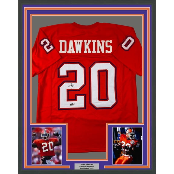 Framed Facsimile Autographed Brian Dawkins 35x39 Clemson Orange Reprint Laser Auto College Football Jersey