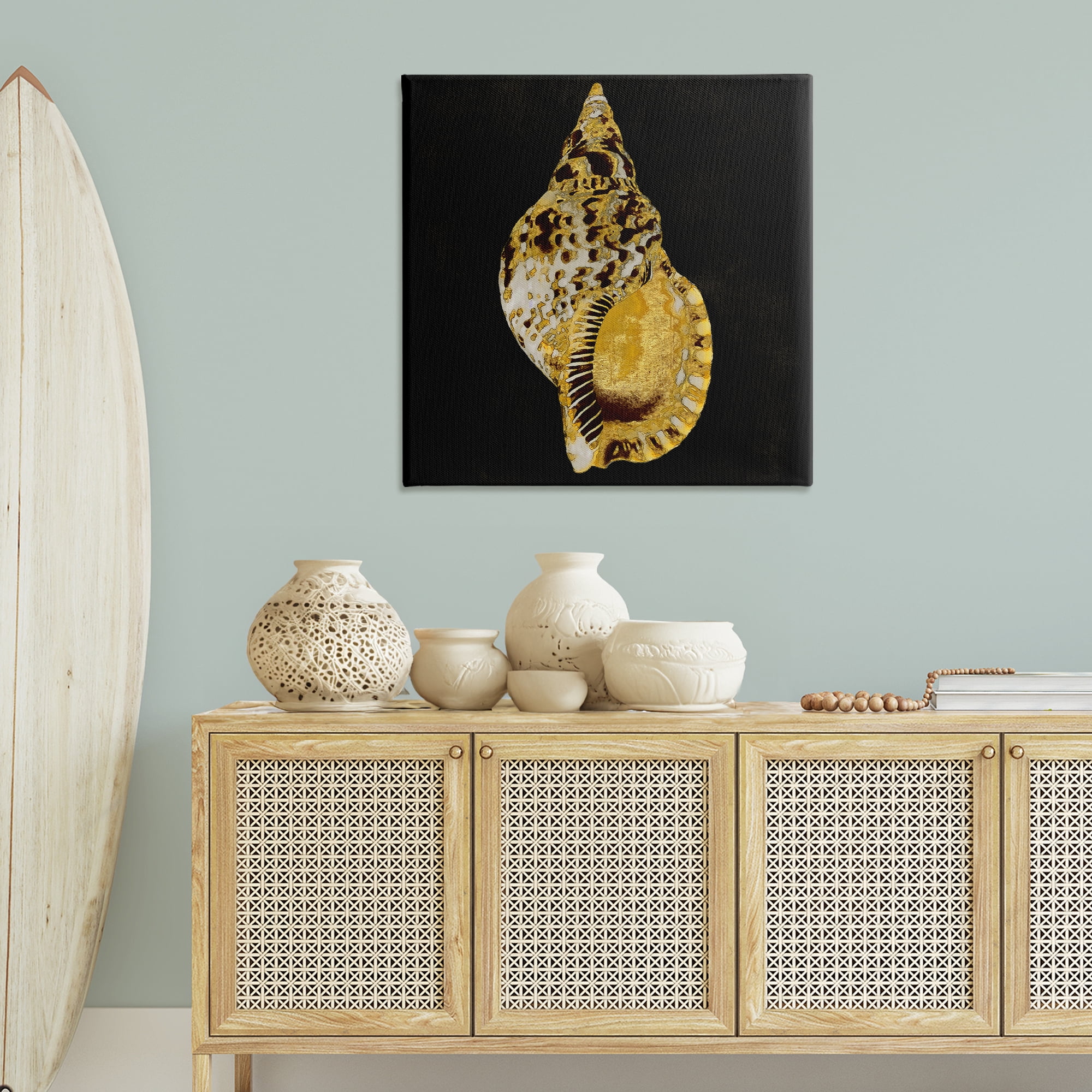 Stupell Industries Gold Conch on Black Nautical & Beach Painting Wrapped Canvas Art Print Wall Art, 36 x 36