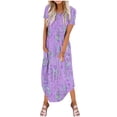 thumbnail image 1 of Vestidos de Verano de Mujer Casual Cuello Redondo Bolsillos de Manga Corta Impresión Vestido Largo, Vestido Ligero de Poliéster para Diario, Fiesta Y Primavera, 1 of 6