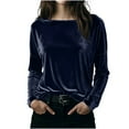 thumbnail image 2 of Karight Velvet Tops for Women Long Sleeve Crew Neck Tshirts Casual Loose Fit Tunic Blouses Elegant Party Dressy Outfits, 2 of 5
