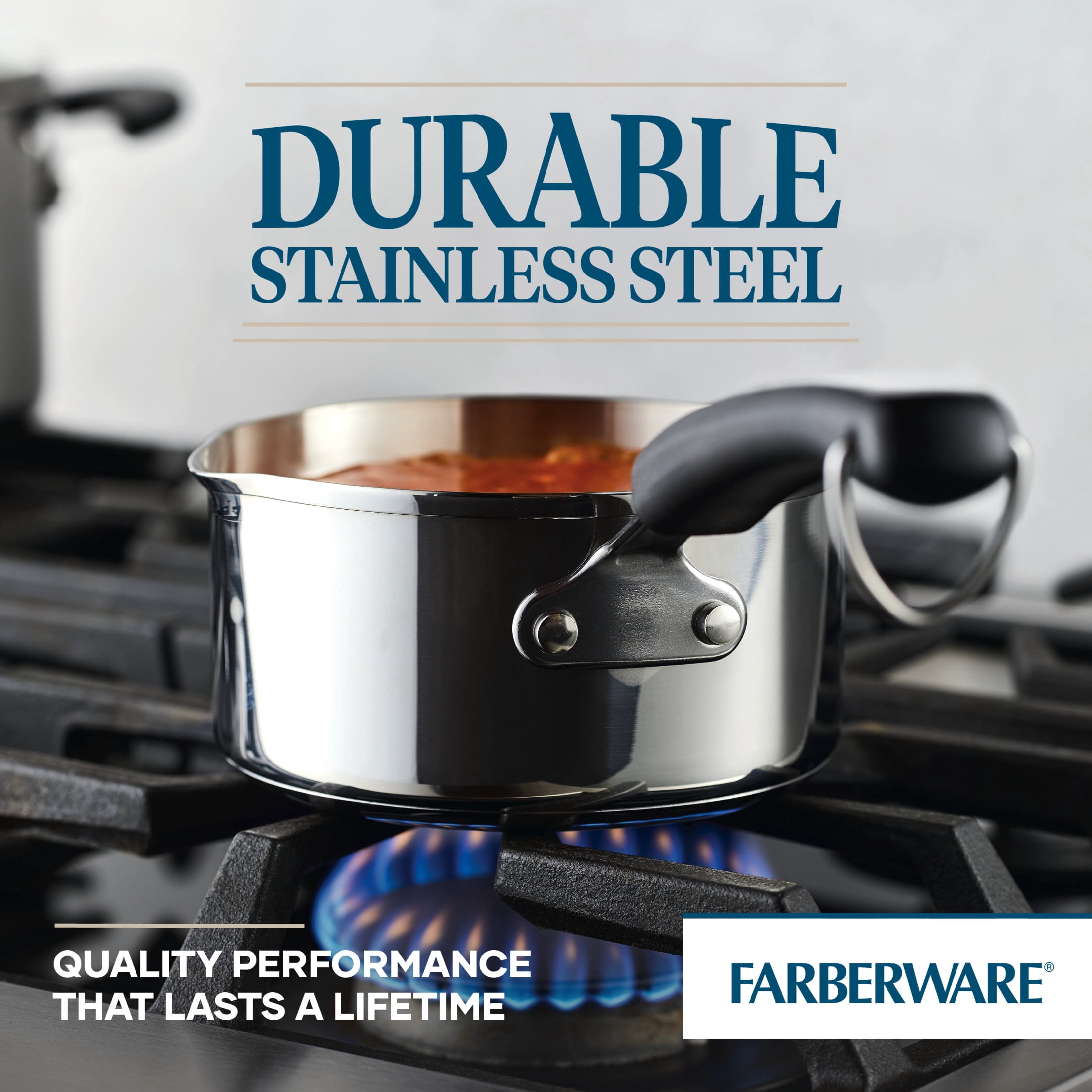 Farberware Brilliance 1 Quart Stainless Steel Saucepan with Pour Spout, Induction Compatible, Metal Utensil Safe, Dishwasher Safe