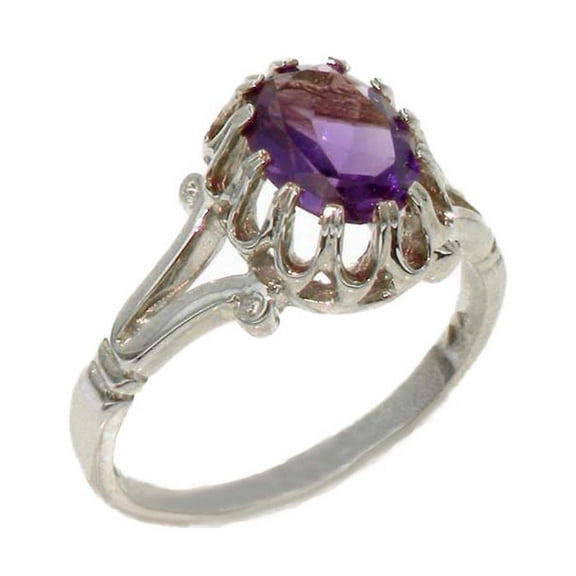LBG British Made 925 Sterling Silver Natural Amethyst Womens Engagement Ring - 33 size options - Size 10