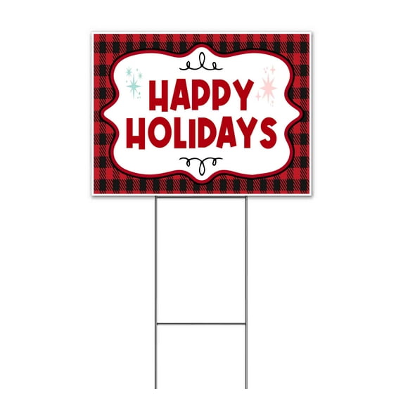 Happy Holidays (18" x 24") Yard Sign, Includes Metal Step Stake