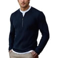 thumbnail image 2 of Aimik Men's Layered Quarter Zip Sweatshirt Ribbed Knit Contrast Collar Trim Soft Warm Smart Casual Golf Top, 2 of 6