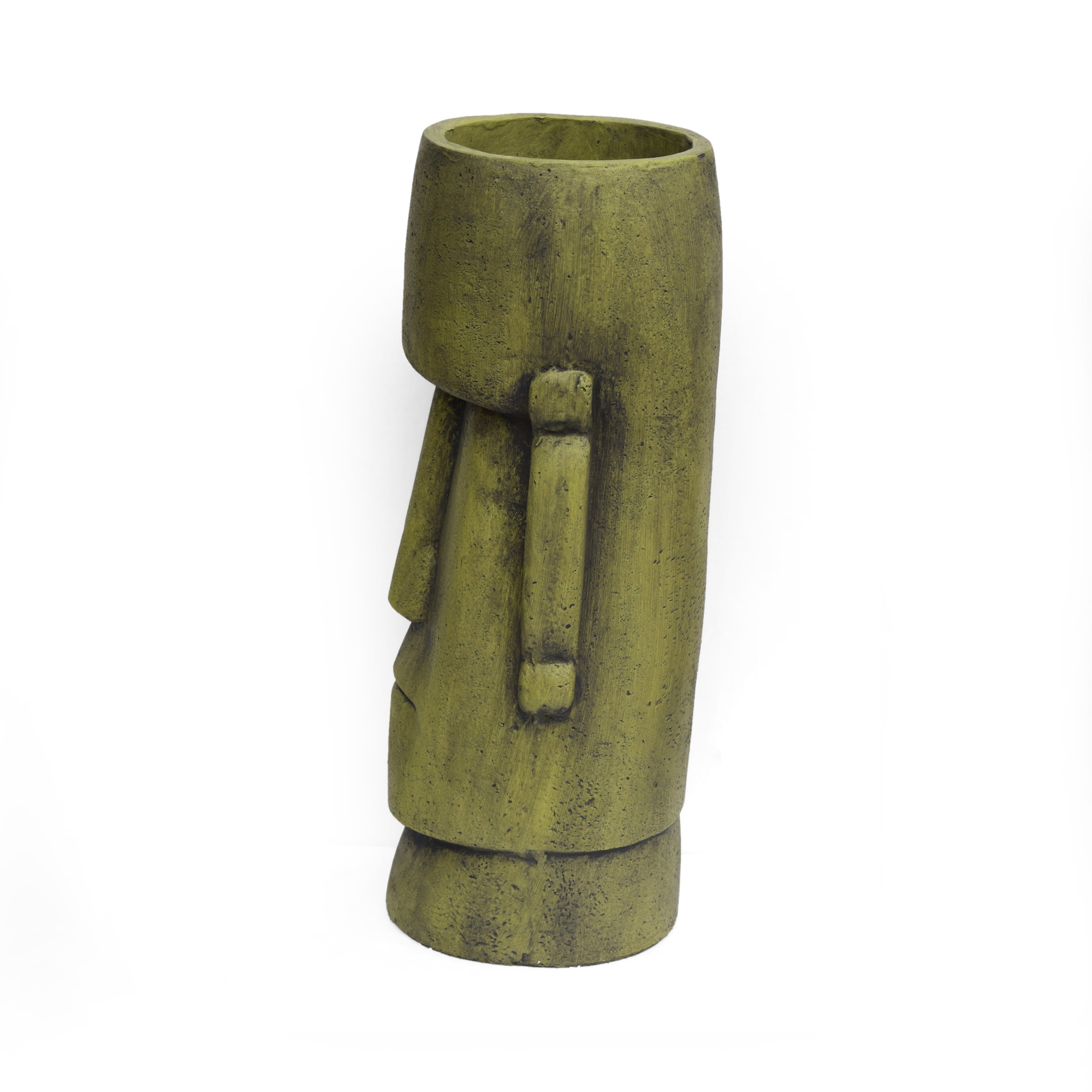GDF Studio Cayton Outdoor Cast Stone Easter Island Tiki Urn Planter, Antique Green