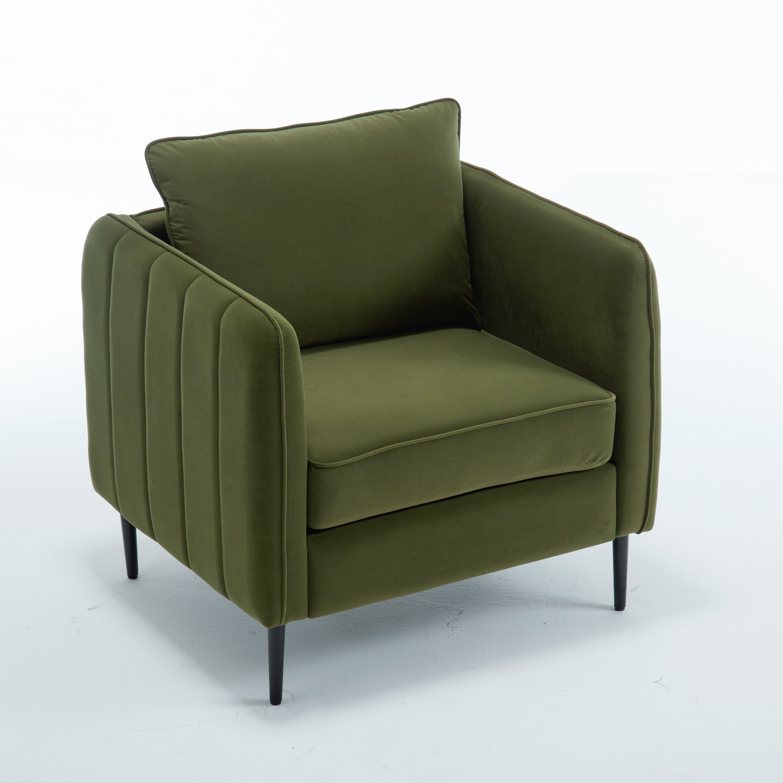 Aukfa Velvet Accent Chair with Channel-Tufted Arms, Modern Single Sofa Chair with Pillow & Metal Legs for Living Room & Bedroom,Olive Green