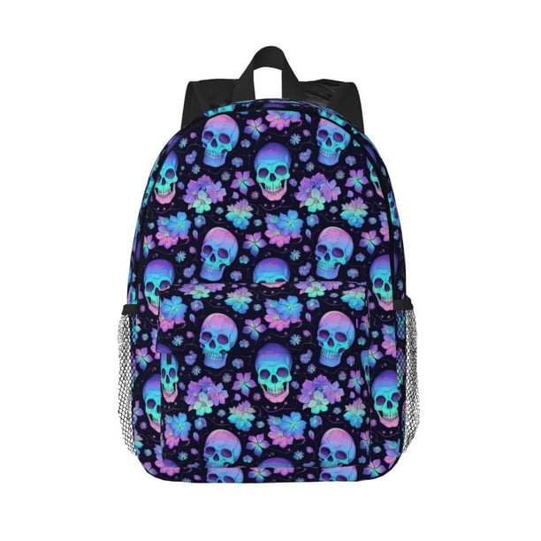 Disketp Skull flower funny Mochila Escolar de 15 Pulgadas, Mochila Ligera para Estudiantes, Viajes y Trabajo, Cómoda y Resistente para el Uso Diario