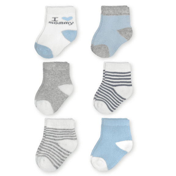 Carter's Child of Mine Baby Boy Mommy Crew Cut Socks, 6 Pack, Sizes Newborn-6 Months