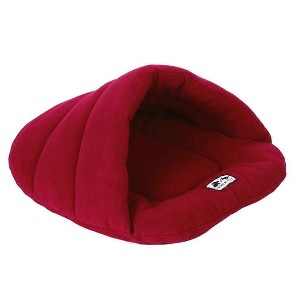 Pet Dog Cat Bed Warm Kennel Nest Pad Dog Blanket Mat Snuggly Sleep Mat Sleeping Bag Cotton-Padded Cushion for Puppy Cat Kitten Size XS (Dark Red)