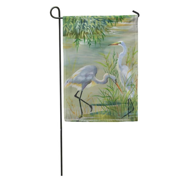 POGLIP Colorful Abstract Heron Birds Watercolor Green Artistic Beaks Garden Flag Decorative Flag House Banner 12x18 inch