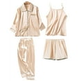 thumbnail image 2 of FRSASU Plus size clearance Pajamas Women's Satins Silk Nightwear Tank Tops Shorts Blouse Trousers Four-Piece Pajamas Sets Beige 10(XL), 2 of 7