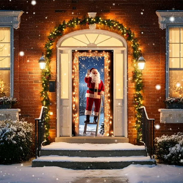 Christmas Door Cover Decoration Fabric Hanging for Holiday Party Indoor Outdoor Festive Home Decor Merry Xmas Tapestry Front Door Wrapping