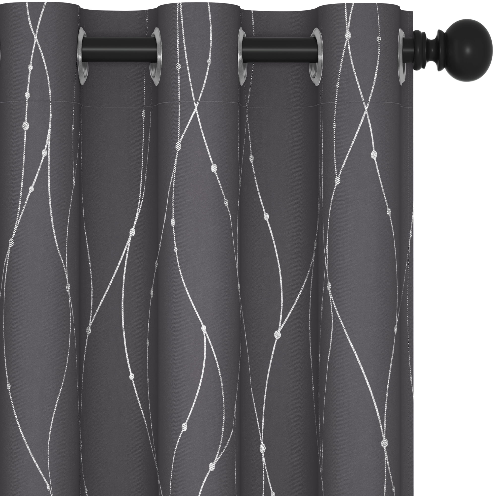 Deconovo Silver Printed Blackout Curtains - 2 Panels, Wave Dots Pattern, Grommet Top, 42"x84", Thermal Insulated Drapes for Bedroom & Living Room, Dark Gray
