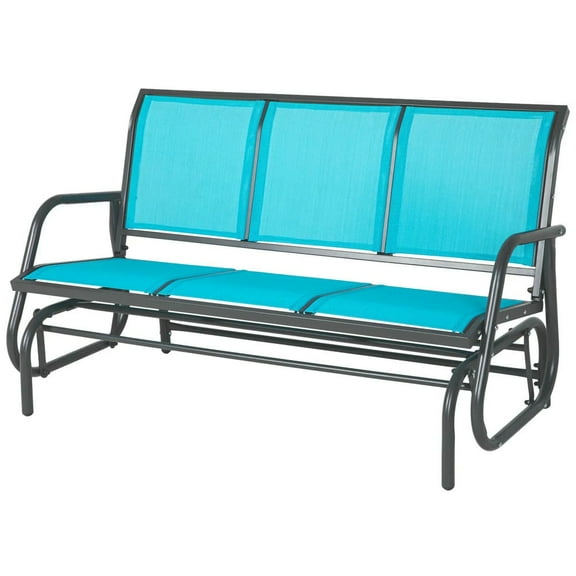 Barara King Patio Glider Chair, Outside Rocking Glider Swing Chair,3-Person Outdoor Patio Glider Bench, Porch Glider Swing with 3 Seats, Blue