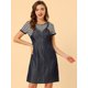 thumbnail image 3 of Falso Vestido De Tirantes Superior Con Mangas Cortas Y Cuello Redondo De Dos Piezas Para Mujer Azul oscuro L, 3 of 6