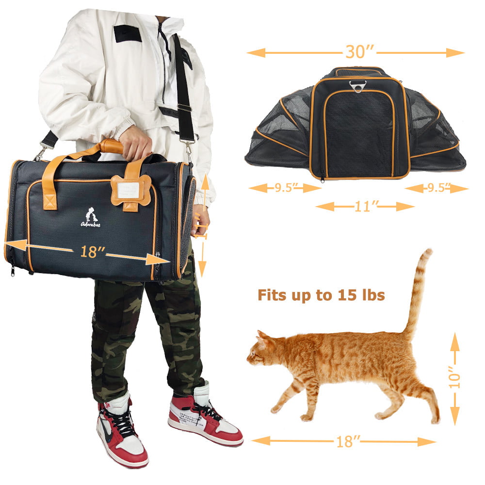 Adorabae Airline Approved Soft Sided Expandable Foldable Pet Carrier Luxury Two Side Expansion for Cats and Small Dogs 