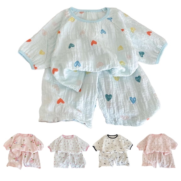QSXADF Girls Sleepwear Tops and Shorts Kids Loungewear Thin Fabric Loungewear Short Sleeve And Shorts Baby Girls Air Conditioning Children's Clothing Set Summer Outfits