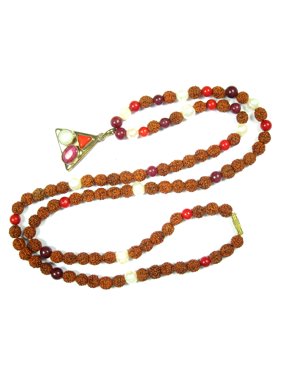 Mogul Yoga Hand Mala, Rudraksha Pearl Coral Ruby Hindu Prayer Wrist Mala Bracelet