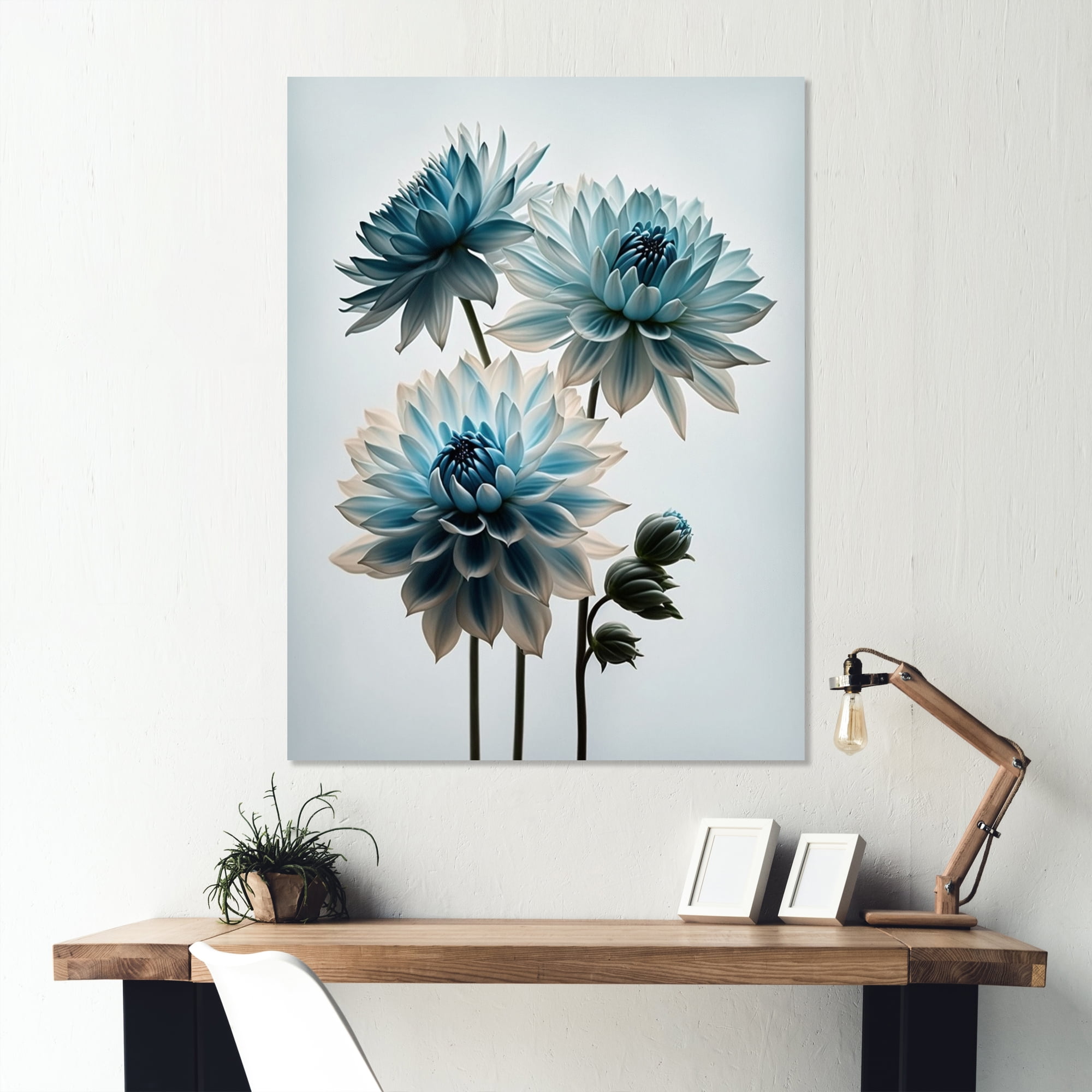 Designart Hyperrealistic Blue And White Flowers Canvas Wall Art