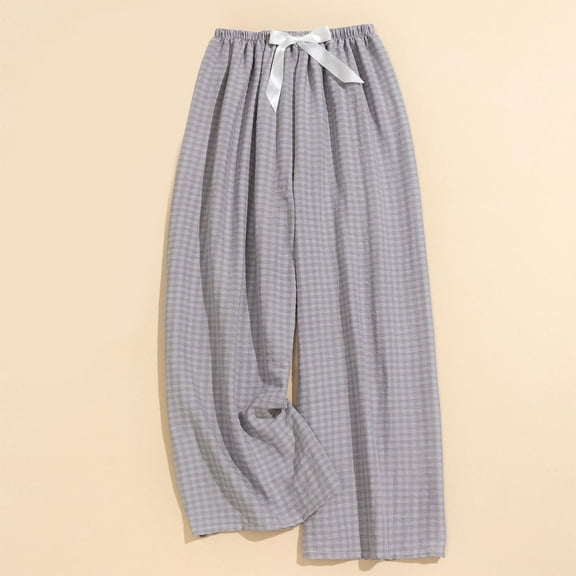 Roncen Women's Checkered Wide Leg Pants - Casual Elastic Waist Trousers with Cloud Cotton Fabric for Comfort