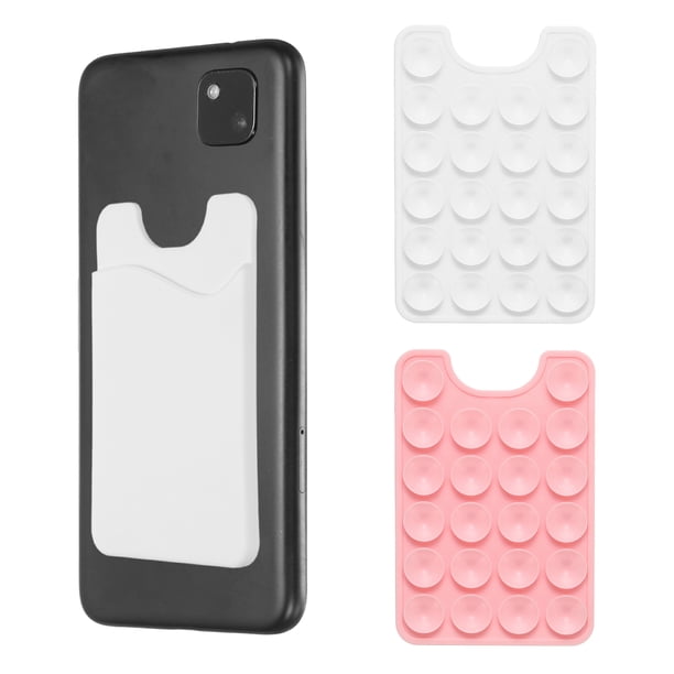 Uxcell 2 paquetes Soporte de tarjeta de teléfono con succión, soporte de agarre de teléfono con ventosa de silicona con ranura para tarjeta, Rosa Blanco