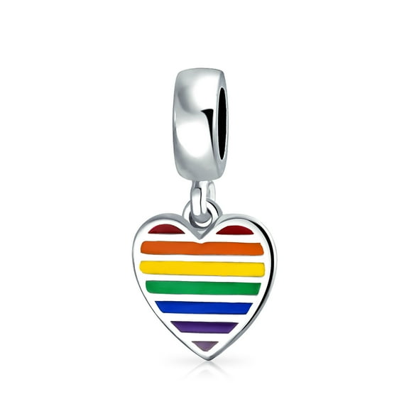 Bling Jewelry Womens Unisex Sterling Silver Rights Rainbow Heart Dangle Charm Bead Disc Tag