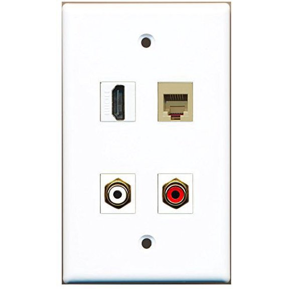 RiteAV - 1 Port HDMI 1 Port RCA Red 1 Port RCA White 1 Port Phone RJ11 RJ12 Beige Wall Plate