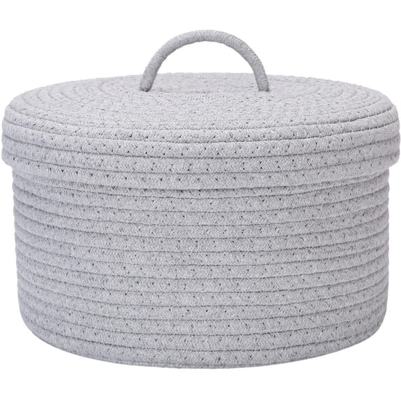 Sea Team Round Cotton Rope Storage Basket with Lid, Grey