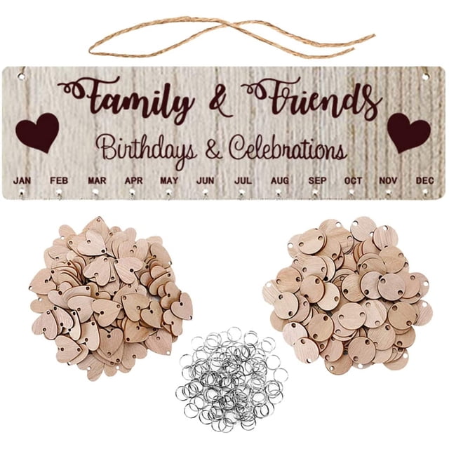Calendario recordatorio de cumpleaños para familiares y amigos, placa de tablero de calendario de madera para colgar en la pared diy para regalo de aniversario de cumpleaños para madre abuela Adepaton LKX-1613