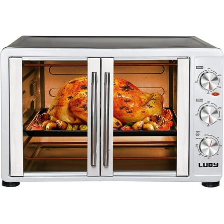 

Large Toaster Oven Countertop French Door Designed 55L 18 Slices 14 pizza 20lb Turkey Silver