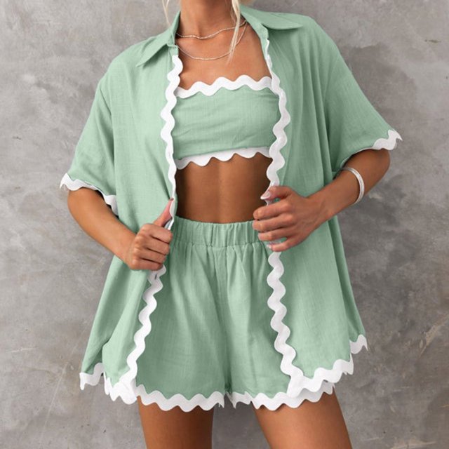 jovatis Shorts Athlétiques pour Femmes Ensembles de Shorts Décontractés à Manches Courtes Pyjamas Décontractés à Col Rabattu