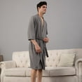 thumbnail image 3 of Defitshape Men's Waffle Knit Robe Slim Fit Fall Spring 3/4 Sleeve Sleepwear Knee Length Long Sleeve Soft Comfy V Neck House Bath SPA Hotel Hot Tub Bathrobe w/ Pockets Grey Large, 3 of 5
