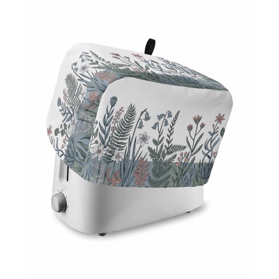 Farmhouse Wildflower Toaster Cover 4 Slice, Large Kitchen Appliance Covers, Spring Summer Watercolor Floral Plant Toaster Oven Cover with Loop, Bread Machine Cover Polyester Dust Cover Protection