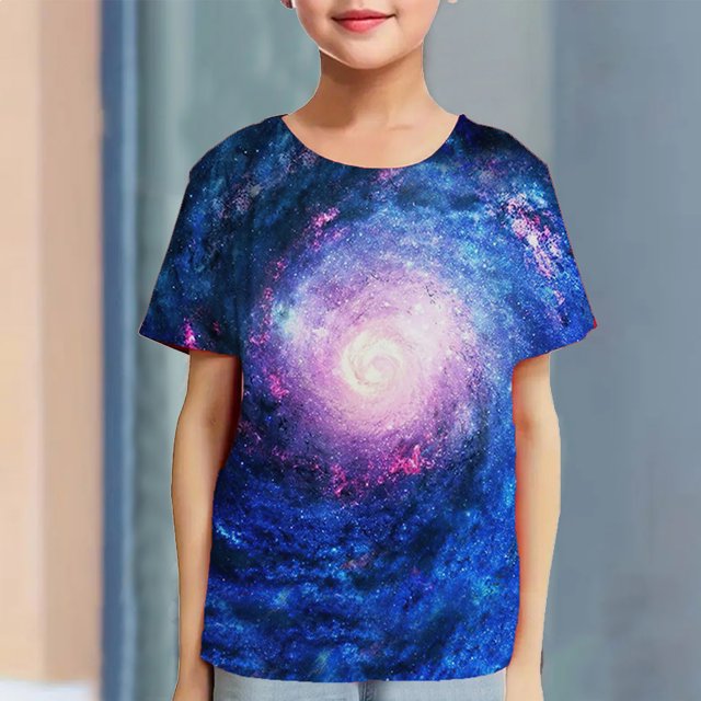 Zwiiyzr T-Shirts Graphiques 3D pour Tout-Petits Garçons Filles Colorés Espace Cool Col Rond T-Shirt Unisexe Manches Courtes 3-14 Ans Multicolore