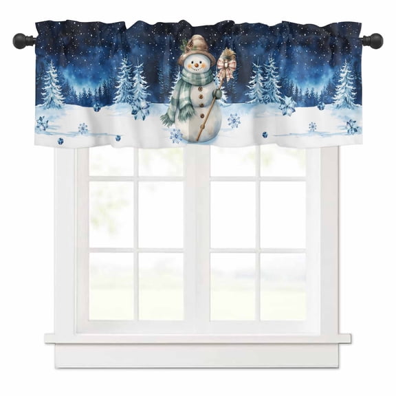 Cute Snowman Valances for Windows Winter Snowflake Christmas Tree Snow Rod Pocket Curtain Valance Window Treatment Short Curtains for Kitchen Living Room, 58"x16"