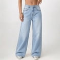 thumbnail image 5 of Miluxas Vintage High Waisted Studded Wide Leg Jeans for Women Rhinestone Rivet Baggy Washed Denim Pants Y2K Streetwear with Pockets Light Blue, 5 of 9