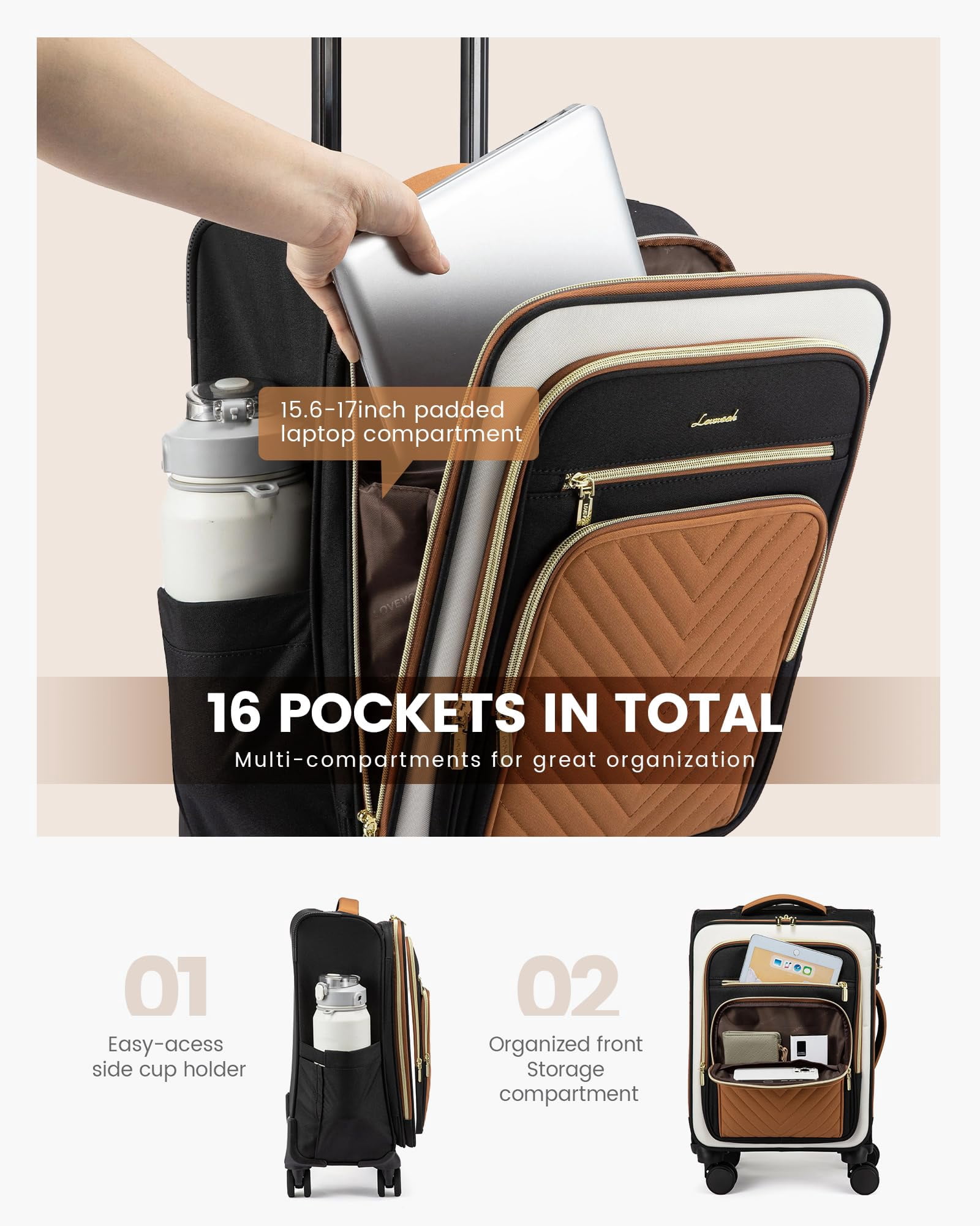 LOVEVOOK Carry On Luggage 22x14x9 Airline Approved,20 Inch Carry On Suitcases with Wheels,Softside Rolling Suitcase with TSA Lock for Women Men,Lightweight Travel luggage