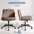 thumbnail image 3 of CELTOSS Criss Cross Office Chair, Armless Cross Legged Computer Desk Chair with 2-in-1 Wheels & Foot Pads, Double-Layer Seat Cushion, PU Leather Vanity Chair, Brown, 3 of 15