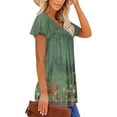 thumbnail image 5 of Tunic Tops for Women Floral Printed Short Sleeve V Neck Blouses Elegant Pleated Summer Tops Dressy Blouses Casual Bohemian Tops, 5 of 5