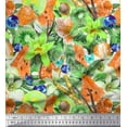 thumbnail image 1 of Soimoi Orange Japan Crepe Satin Fabric Floral,Strawberry & Watermelon Fruits Print Fabric by Yard 42 Inch Wide, 1 of 1
