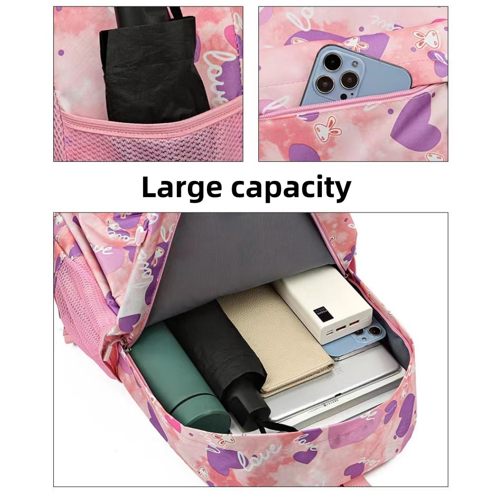 Tyethy Girls School Backpack with Lunch Bag, Cute School bag Middle Bookbag, Lightweight Primary Students Bag, Daily Use, Pink